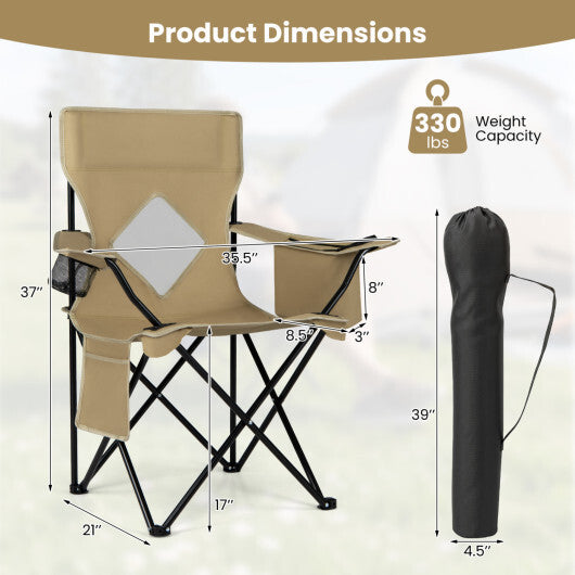 Folding Camping Chair with Mesh Fabric Backrest Solid Metal Frame and Carrying Bag-Green W2B