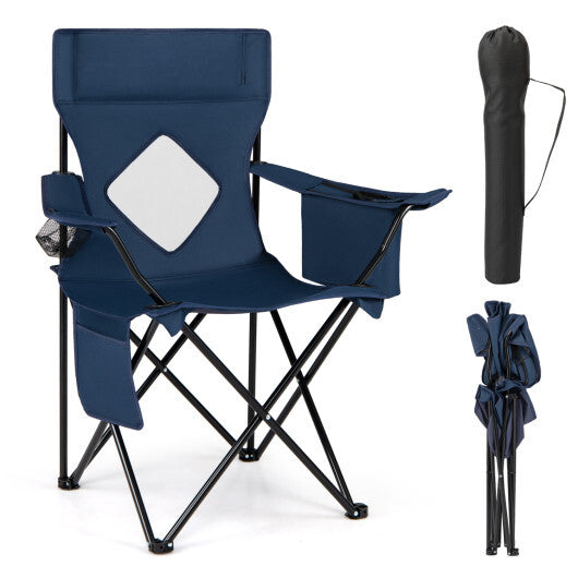 Folding Camping Chair with Mesh Fabric Backrest Solid Metal Frame and Carrying Bag-Green W2B
