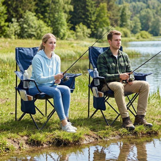 Folding Camping Chair with Mesh Fabric Backrest Solid Metal Frame and Carrying Bag-Green W2B