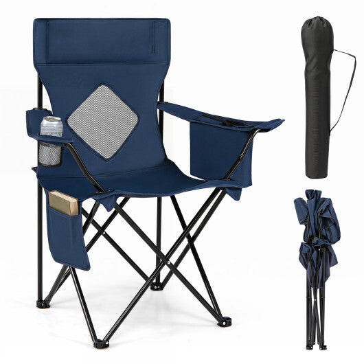 Folding Camping Chair with Mesh Fabric Backrest Solid Metal Frame and Carrying Bag-Green W2B