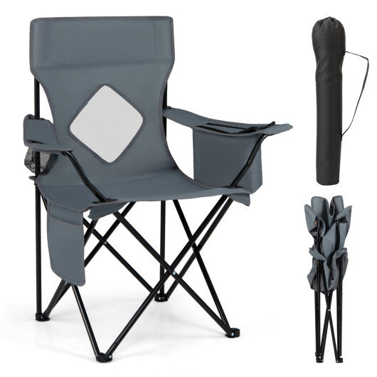 Folding Camping Chair with Mesh Fabric Backrest Solid Metal Frame and Carrying Bag-Green W2B