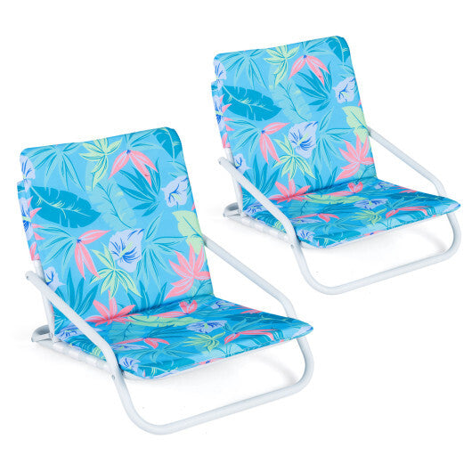 Set of 2 Folding Beach Chairs with Sponge Padded Seat for Camping-Color W2B