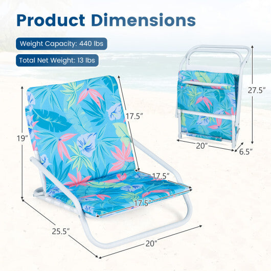Set of 2 Folding Beach Chairs with Sponge Padded Seat for Camping-Color W2B
