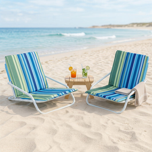 Set of 2 Folding Beach Chairs with Sponge Padded Seat for Camping-Color W2B