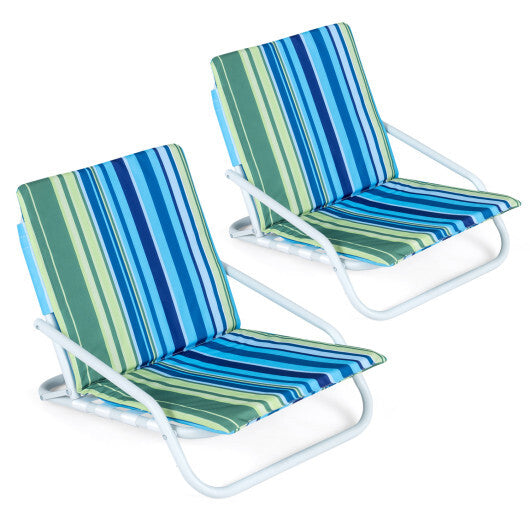 Set of 2 Folding Beach Chairs with Sponge Padded Seat for Camping-Color W2B
