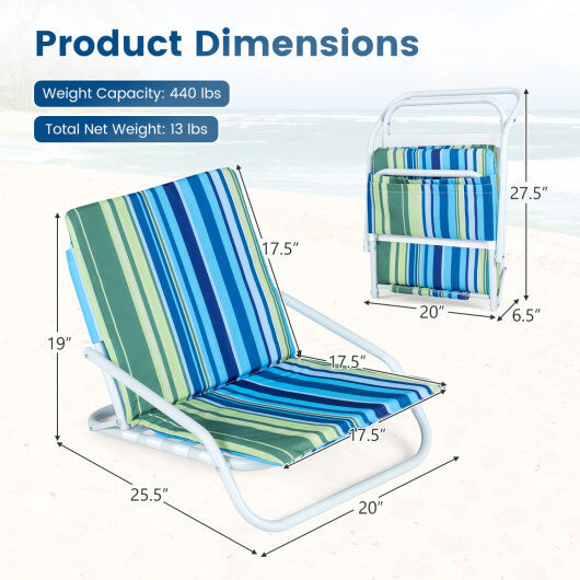 Set of 2 Folding Beach Chairs with Sponge Padded Seat for Camping-Color W2B
