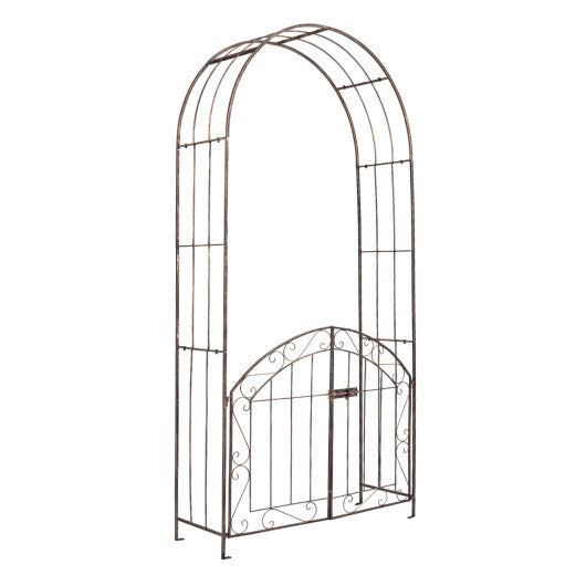 Heavy-Duty Metal Garden Arch with Gate and Safety Latch-Bronze W2B