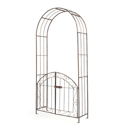 Heavy-Duty Metal Garden Arch with Gate and Safety Latch-Bronze W2B