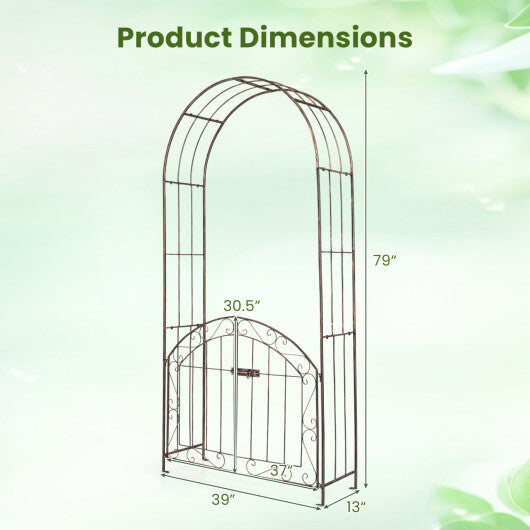 Heavy-Duty Metal Garden Arch with Gate and Safety Latch-Bronze W2B