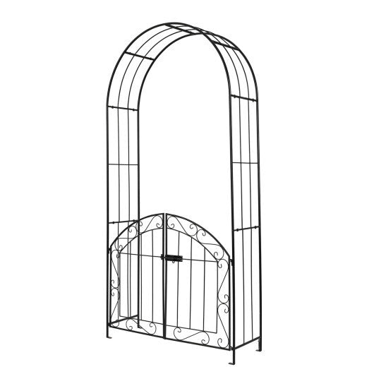 Heavy-Duty Metal Garden Arch with Gate and Safety Latch-Bronze W2B