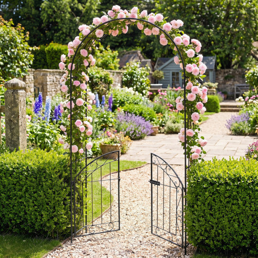 Heavy-Duty Metal Garden Arch with Gate and Safety Latch-Bronze W2B