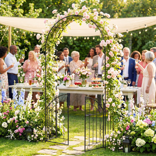 Heavy-Duty Metal Garden Arch with Gate and Safety Latch-Bronze W2B