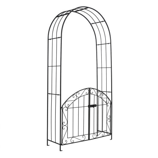Heavy-Duty Metal Garden Arch with Gate and Safety Latch-Bronze W2B