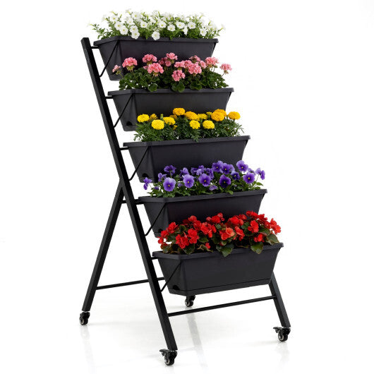 5-Tier Vertical Raised Garden Bed with Wheels for Backyard W2B