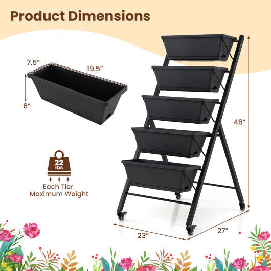 5-Tier Vertical Raised Garden Bed with Wheels for Backyard W2B