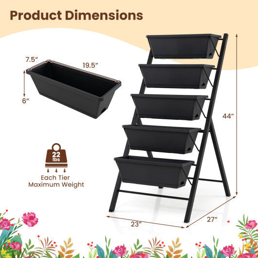 5-Tier Vertical Raised Garden Bed with Drainage Holes for Patio W2B
