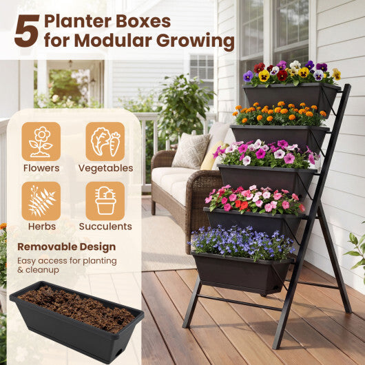 5-Tier Vertical Raised Garden Bed with Drainage Holes for Patio W2B
