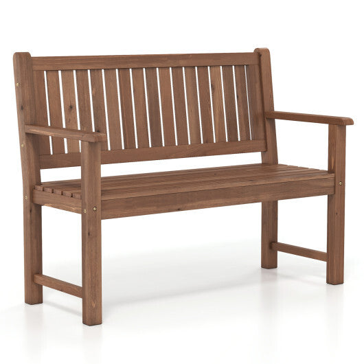 2-Seater Outdoor Wooden Bench with Backrest and Armrests-Brown W2B