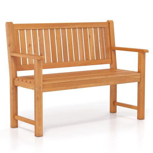 2-Seater Outdoor Wooden Bench with Backrest and Armrests-Brown W2B
