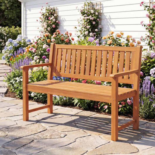 2-Seater Outdoor Wooden Bench with Backrest and Armrests-Brown W2B