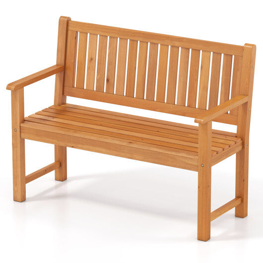 2-Seater Outdoor Wooden Bench with Backrest and Armrests-Brown W2B