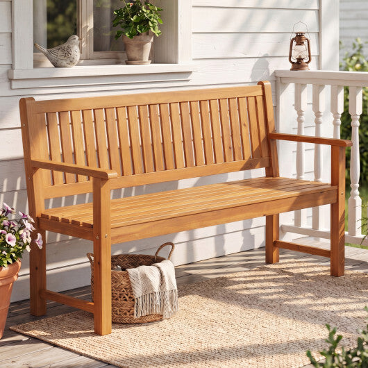 3-Seater Outdoor Wooden Bench 59 inch Large Garden Bench with Backrest-Yellow W2B