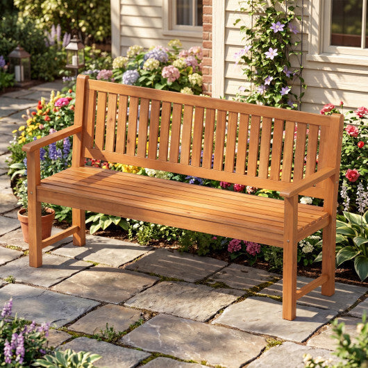 3-Seater Outdoor Wooden Bench 59 inch Large Garden Bench with Backrest-Yellow W2B
