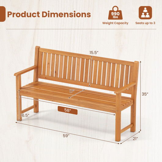 3-Seater Outdoor Wooden Bench 59 inch Large Garden Bench with Backrest-Yellow W2B