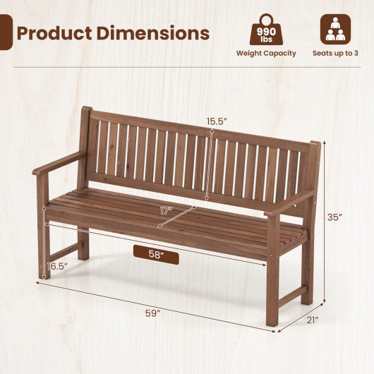 3-Seater Outdoor Wooden Bench 59 inch Large Garden Bench with Backrest-Yellow W2B