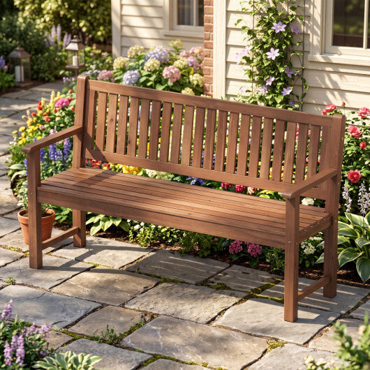 3-Seater Outdoor Wooden Bench 59 inch Large Garden Bench with Backrest-Yellow W2B