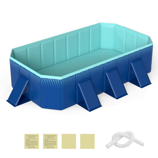 Non-Inflatable Swimming Pool Portable Around Ground Pool with 8 Support Panels-Navy W2B
