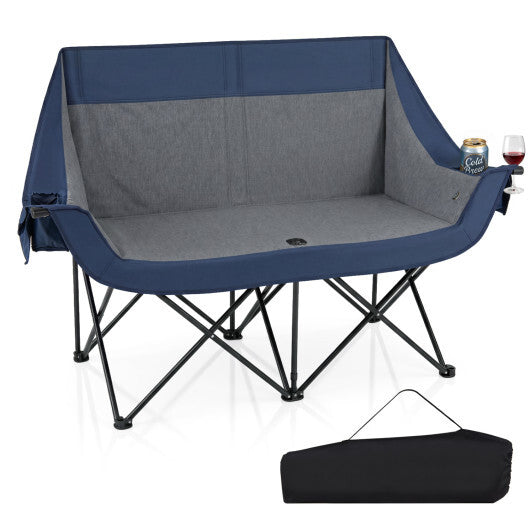 Heated Double Camping Chair with 4 Heating Zones and Wine Glass Holders-Navy W2B