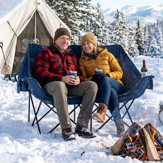 Heated Double Camping Chair with 4 Heating Zones and Wine Glass Holders-Navy W2B