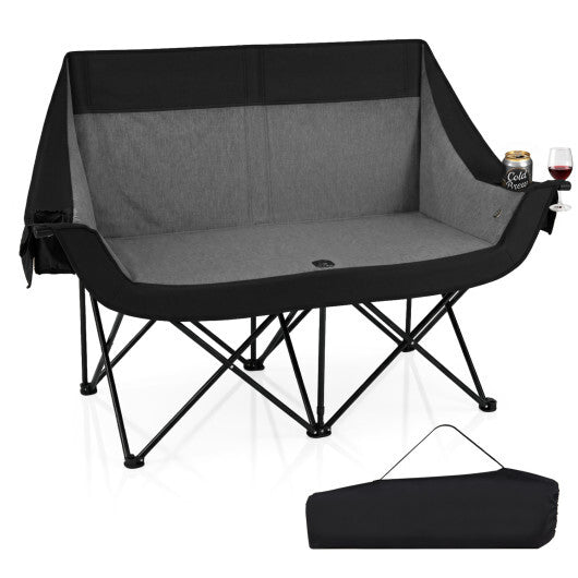 Heated Double Camping Chair with 4 Heating Zones and Wine Glass Holders-Navy W2B
