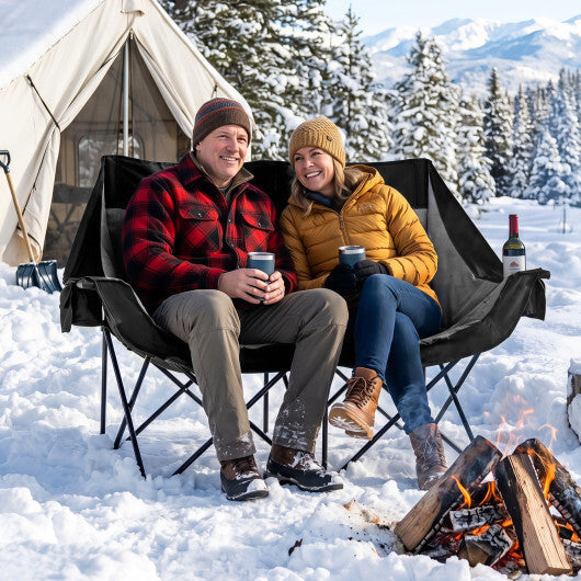 Heated Double Camping Chair with 4 Heating Zones and Wine Glass Holders-Navy W2B