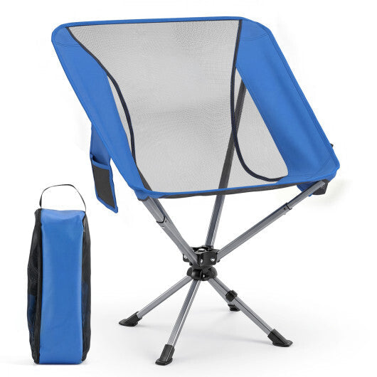 360 Swivel Camping Chair with Cup Holder and Side Pocket for Beach Support 300 LBS-Blue W2B