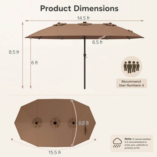 15.5FT Extra-Large Patio Umbrella 12 Reinforced Metal Ribs-Brown W2B