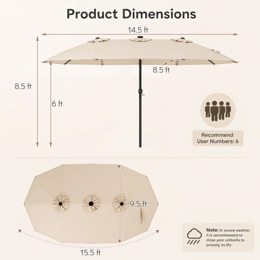 15.5FT Extra-Large Patio Umbrella 12 Reinforced Metal Ribs-Brown W2B