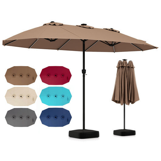 15.5FT Extra-Large Patio Umbrella with Base 12 Reinforced Ribs-Brown W2B