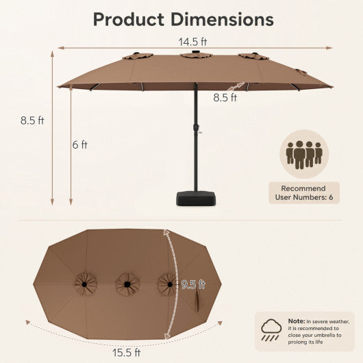 15.5FT Extra-Large Patio Umbrella with Base 12 Reinforced Ribs-Brown W2B