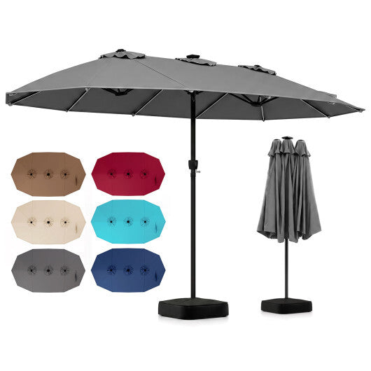 15.5FT Extra-Large Patio Umbrella with Base 12 Reinforced Ribs-Brown W2B