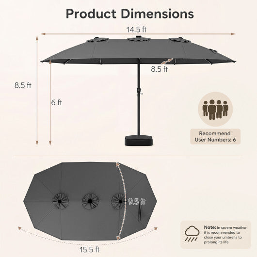 15.5FT Extra-Large Patio Umbrella with Base 12 Reinforced Ribs-Brown W2B
