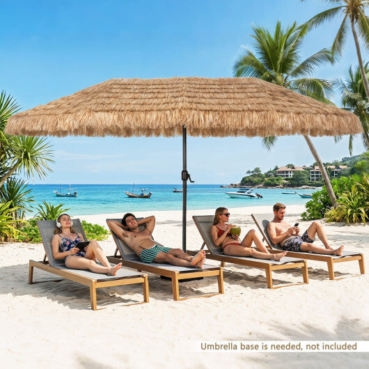 15 x 9 FT Double-sided Thatched Tiki Patio Umbrella with Crank Handle and 12 Sturdy Ribs-Brown W2B
