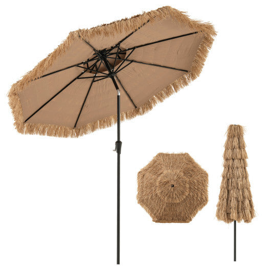 10FT and 2-Tier Tiki Patio Umbrella with 8 Ribs-Brown W2B