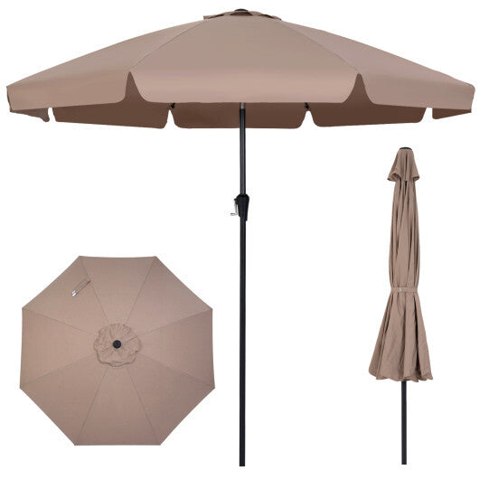 10 FT Scalloped Patio Umbrella with Push Button Tilt and 8 Fiberglass Ribs-Brown W2B
