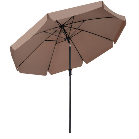 10 FT Scalloped Patio Umbrella with Push Button Tilt and 8 Fiberglass Ribs-Brown W2B