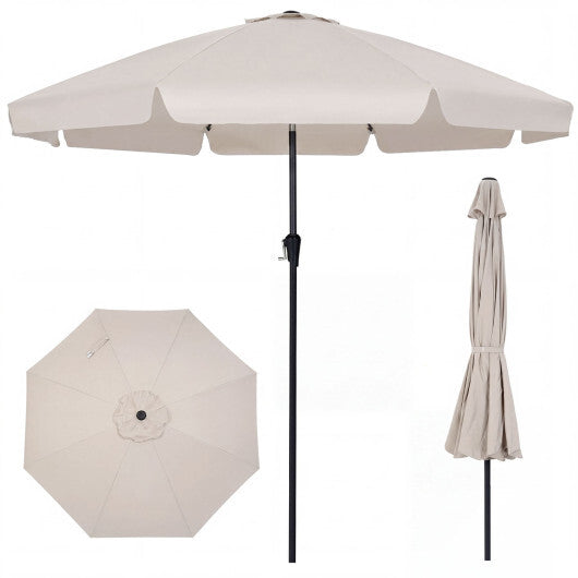 10 FT Scalloped Patio Umbrella with Push Button Tilt and 8 Fiberglass Ribs-Brown W2B