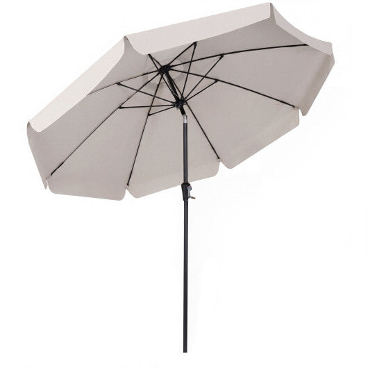 10 FT Scalloped Patio Umbrella with Push Button Tilt and 8 Fiberglass Ribs-Brown W2B