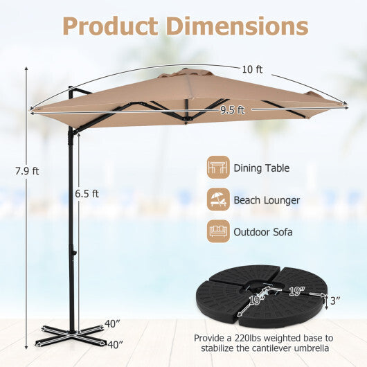 10 FT Cantilever Patio Umbrella with 360 Rotation for Garden-Tan W2B