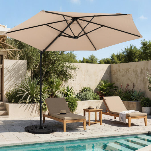 10 FT Cantilever Patio Umbrella with 360 Rotation for Garden-Tan W2B